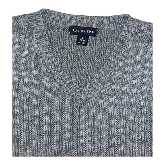 Lands' End Gray V-Neck Sweater vest 100 Cotton Timeless Knit - Picture 4 of 9